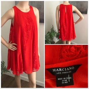 Marciano Red Sleeveless Embroidered Shift Dress